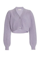 LoveShackFancy - Women's Avignon Puff-Sleeve Wool-Cashmere Cropped Cardigan - Purple/white - Moda Operandi