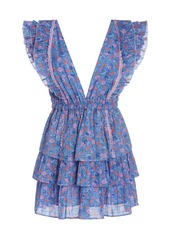 LoveShackFancy - Women's Bennett Tiered Floral-Print Cotton-Georgette Mini Dress - Blue/floral - Moda Operandi