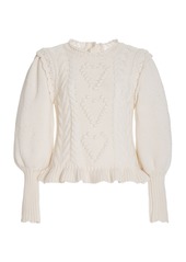 LoveShackFancy - Women's Calantha Embroidered Cable Knit Sweater - White - Moda Operandi