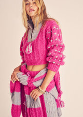 LoveShackFancy - Women's Jonae Pom-Pom Detailed Ribbed-Knit Cropped Sweater - Pink/purple - Moda Operandi