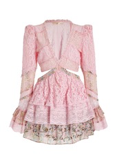 LoveShackFancy - Women's Karine Lace Cutout Mini Dress - Pink - L - Moda Operandi
