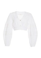 LoveShackFancy - Women's Salida Swiss-Dot Cotton Cropped Top - White - Moda Operandi