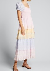LoveShackFancy Capella Tiered Colorblock Midi Dress