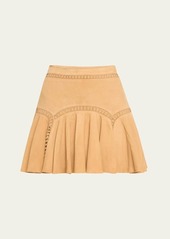 LoveShackFancy Hamilton Leather Ladder-Stitch Mini Skirt