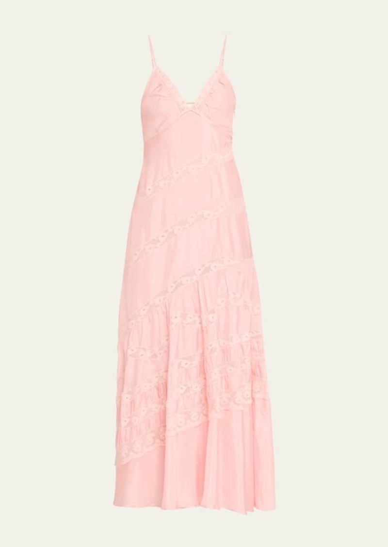 LoveShackFancy Idalia Silk Habotai Lace Maxi Dress