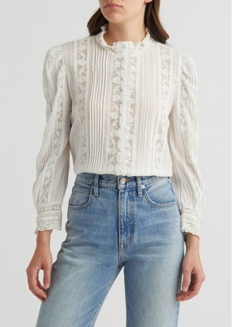 LoveShackFancy Jacque Lace Inset Button Front Shirt