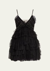 LoveShackFancy Jude Embellished Tulle Tiered Mini Dress