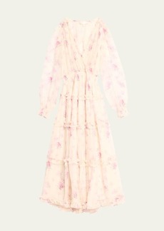 LoveShackFancy Kailo Tiered Floral Silk Chiffon Midi Dress