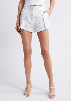 LoveShackFancy Lacette Bow Print Pleated Linen Shorts