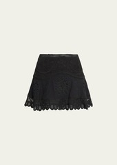 LoveShackFancy Lainey Bagatelle Embroidered Lace MIni Skirt
