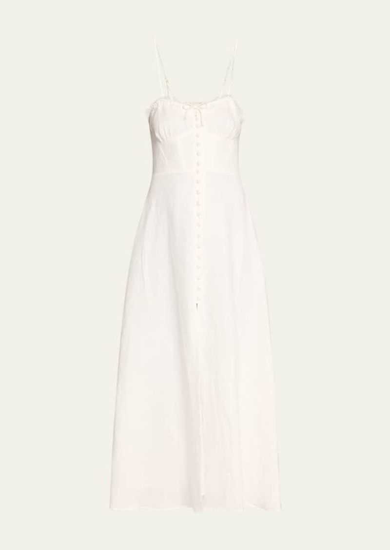 LoveShackFancy Linella Linen Cotton Smocked Spaghetti-Strap Maxi Dress