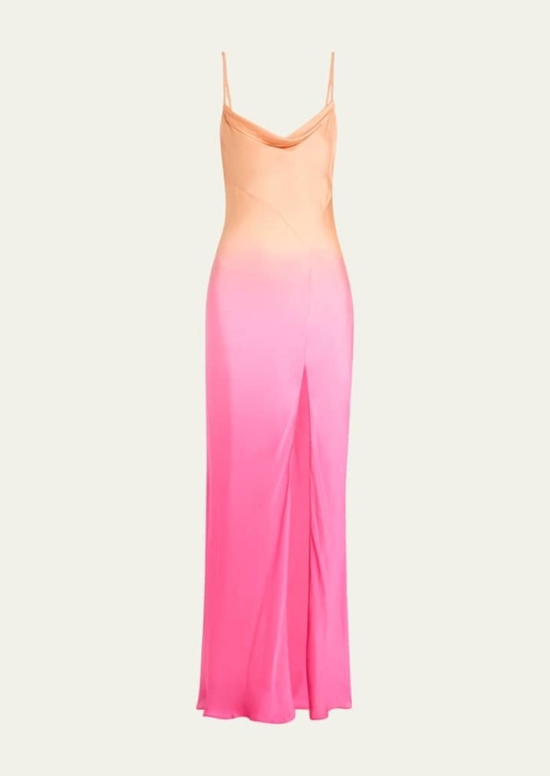 LoveShackFancy Nadine Ombre Silk Cowl-Neck Maxi Slip Dress