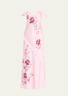 LoveShackFancy Parisa Floral Silk Off-the-Shoulder Maxi Dress