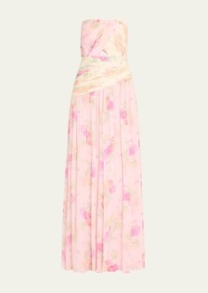 LoveShackFancy Pintil Strapless Pleated Floral Maxi Dress