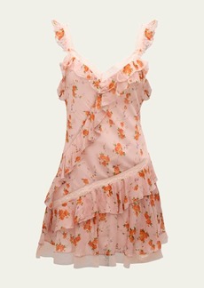 LoveShackFancy Serima Tiered Floral Lace Sleeveless Mini Dress