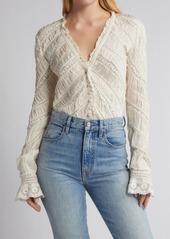 LoveShackFancy Tandra Lace & Eyelet Detail Long Sleeve Top