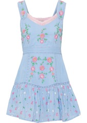 Loveshackfancy Woman Channing Ruffled Embroidered Cotton-jacquard Mini Dress Light Blue