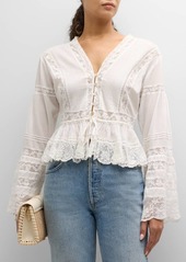 LoveShackFancy Mindy Cotton Lace Pintuck Blouse