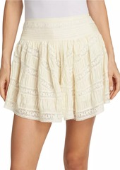 LoveShackFancy Olas Lace Pintuck Miniskirt