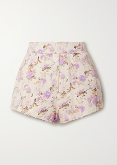 LoveShackFancy Renato Distressed Floral-print Cotton-jersey Shorts