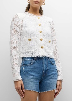 LoveShackFancy Richard Cropped Floral Lace Jacket