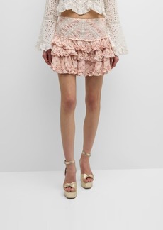 LoveShackFancy Robeina Floral Tiered Ruffle Mini Skirt