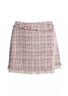 LoveShackFancy Royce Plaid Tweed Wrap Miniskirt