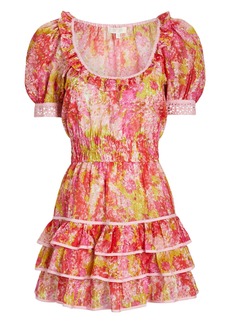 LoveShackFancy Safiya Tiered Floral Cotton-Silk Mini Dress