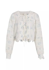 LoveShackFancy Sanra Floral Lace Pintuck Blouse