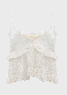 LoveShackFancy Senta Cotton Eyelet Peplum Cami Top