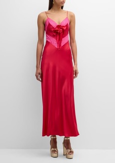 LoveShackFancy Serita Lace-Trim Silk Maxi Slip Dress