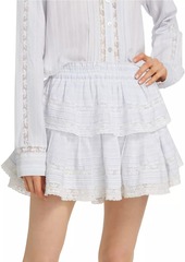 LoveShackFancy Striped Lace Ruffled Miniskirt