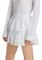 LoveShackFancy Striped Lace Ruffled Miniskirt