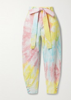 LoveShackFancy Tao Cropped Belted Tie-dyed Cotton-blend Twill Tapered Pants