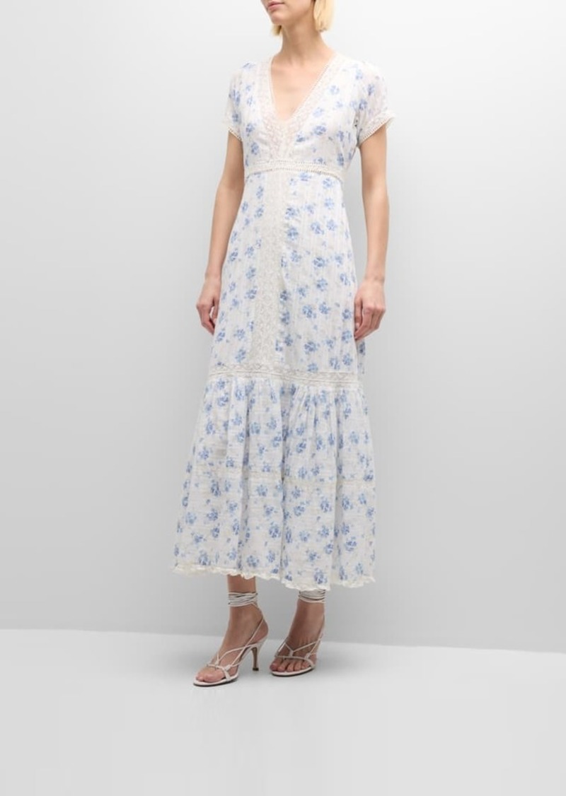 LoveShackFancy Vermella Tiered Embroidered Cotton Midi Dress