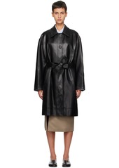 LOW CLASSIC Black Belted Faux-Leather Coat