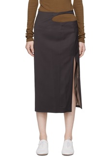 LOW CLASSIC Gray Curve Hole Midi Skirt