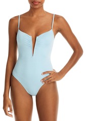 L*Space Womens Glitter Plunge-Neck One-Piece Swimsuit