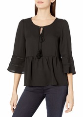 Lucca Couture Women's 3/4 Sleeve Tassle Top