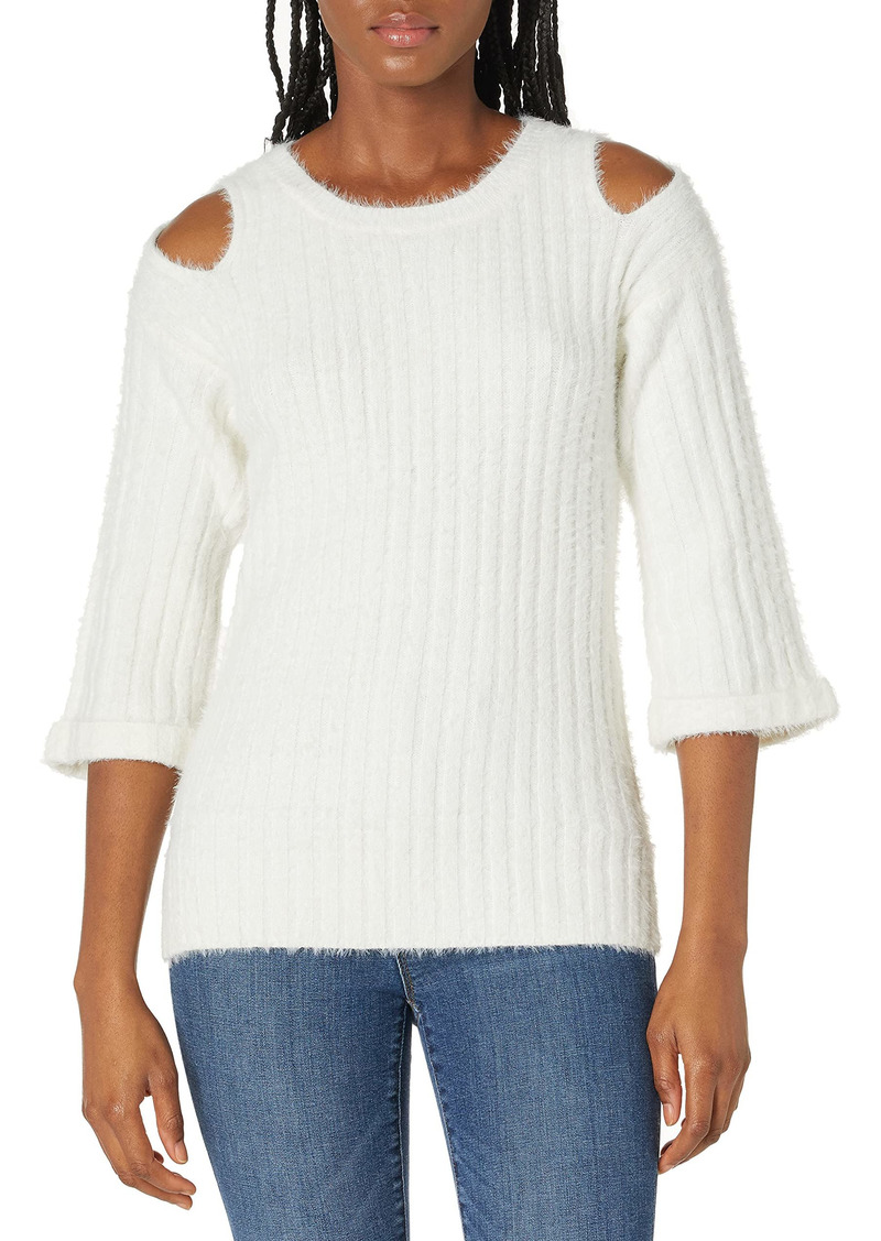 Lucca Couture Women's Bianca Fuzzy Cold Shoulder Sweater