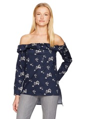 Lucca Couture Women's Charlotte Print Off The Shoulder Button Down Top