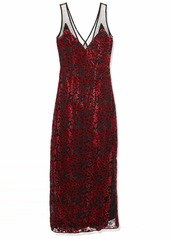Lucca Couture Women's Penelope V Neck Mesh Inset Maxi Dress red Velvet Floral