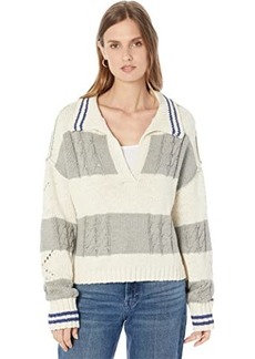 Lucky Brand Cable Stitch Collared Stripe Sweater