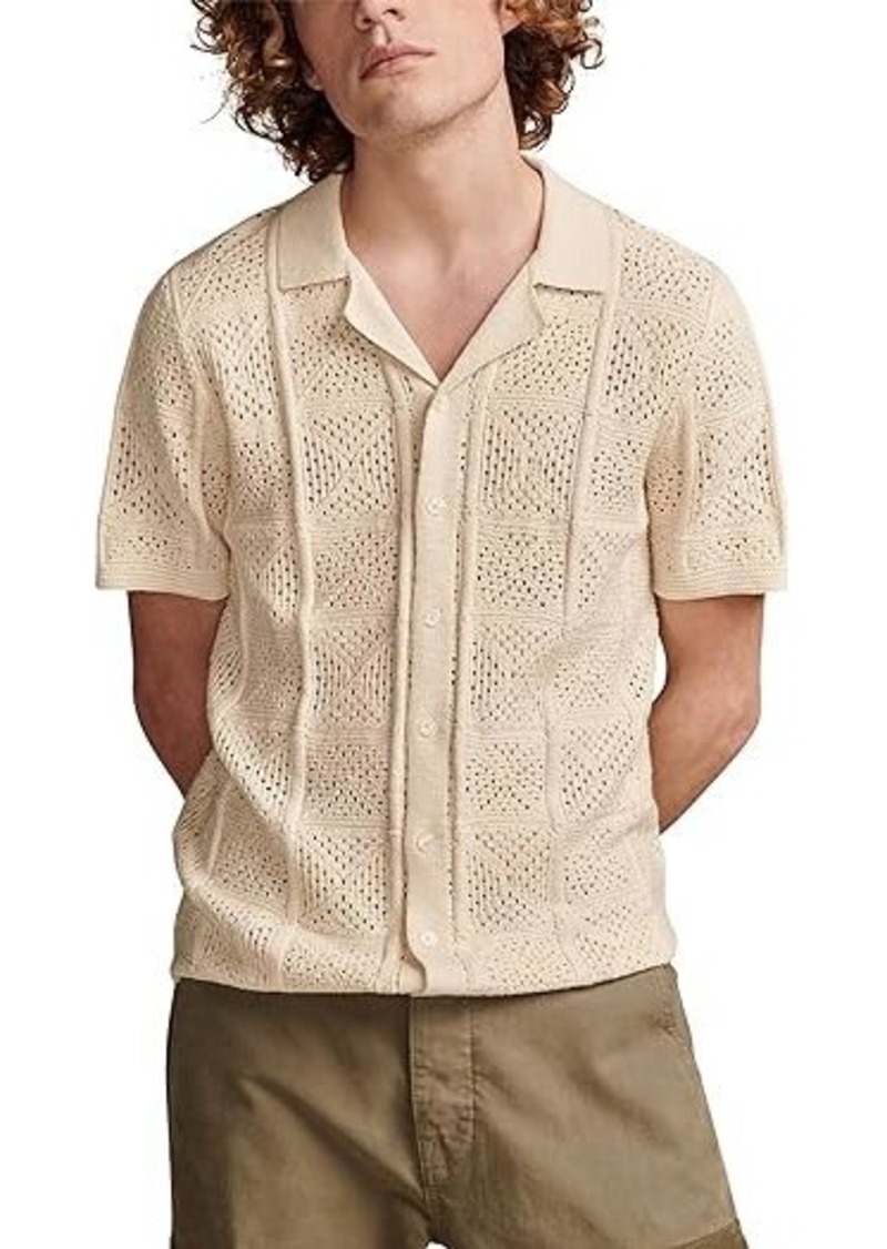 Lucky Brand Crochet Camp Collar Short Sleeve Shirt