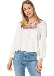 Lucky Brand Embroidered V-Neck Peasant Top