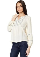 Lucky Brand Geo Embroidered Babydoll Top