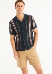 Lucky Brand Mens Short Sleeve Striped Button Down Sweater Shirt 7 Linen Pull On Shorts