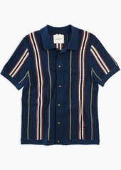 Lucky Brand Mens Short Sleeve Striped Button Down Sweater Shirt 7 Linen Pull On Shorts