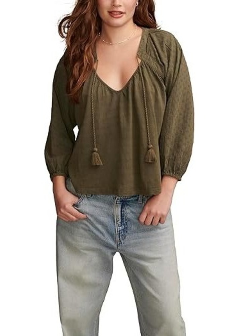 Lucky Brand Knit Mix Peasant Blouse