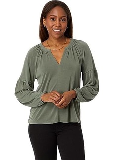 Lucky Brand Long Sleeve Notched Neck Sandwash Top